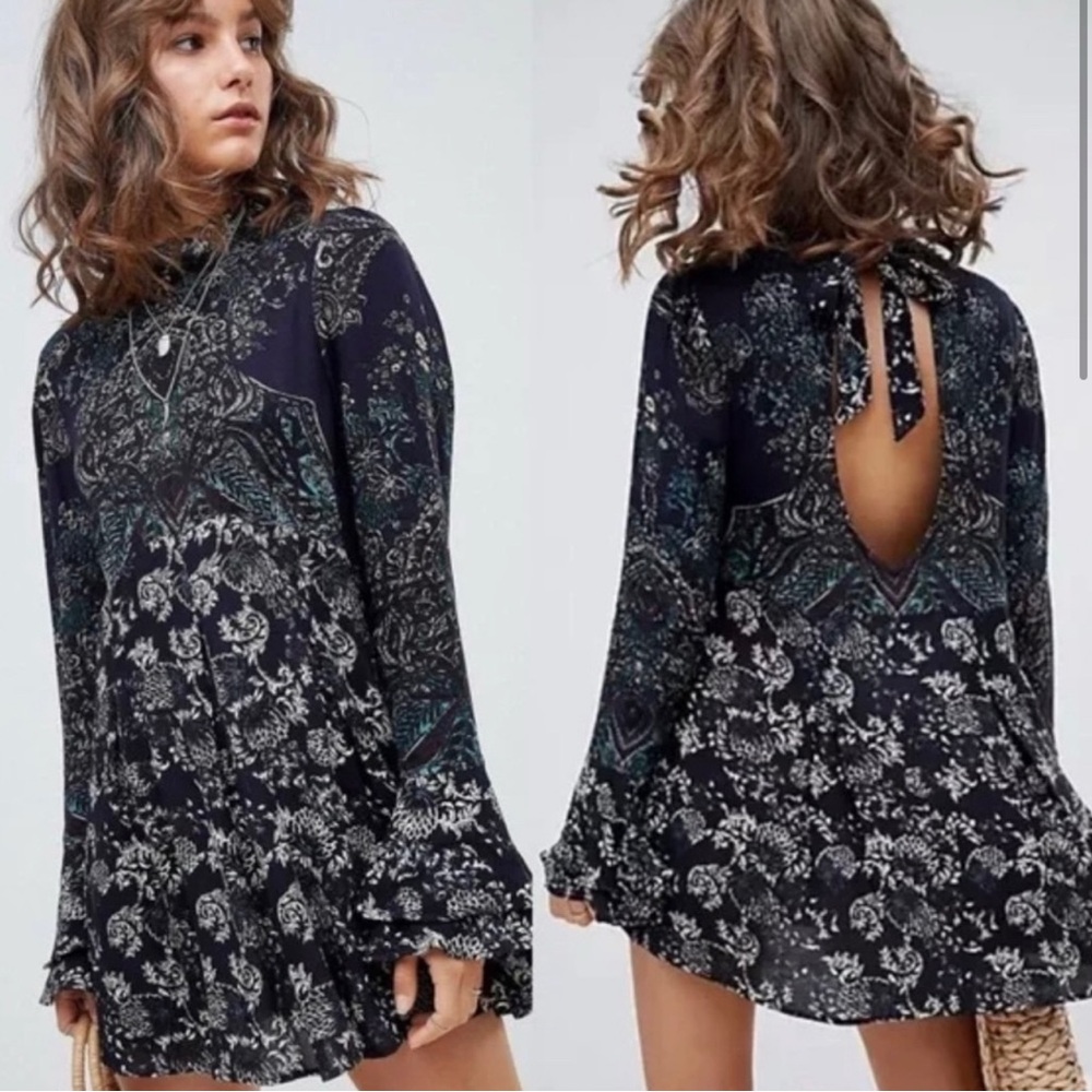Free people Lady Luck mini dress bell sleeve oversized flowy